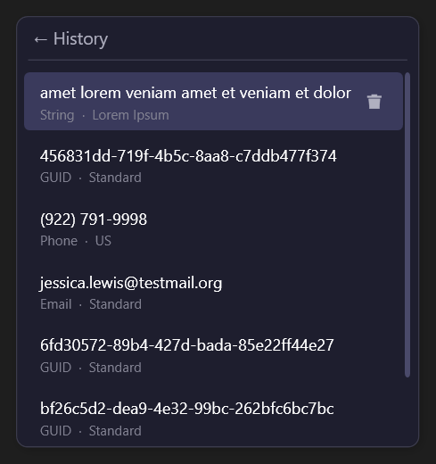 MockPaste popup showing clipboard history entries