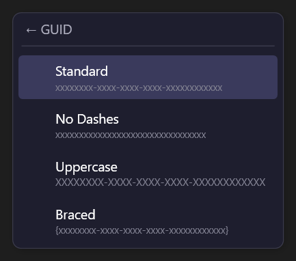 MockPaste category submenu with available formats